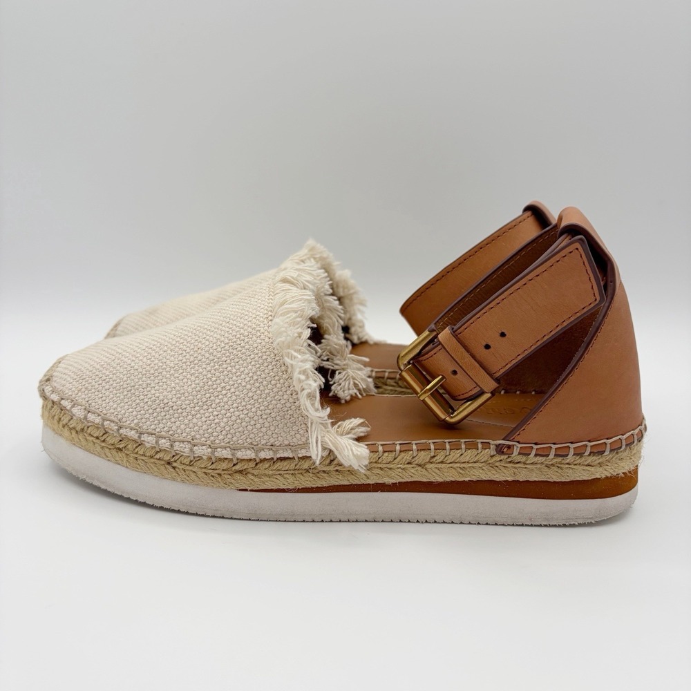 See by Chloe Glyn Espadrille Shoe Natural Tan Fringe Leather Calfskin 7.5 EU 38